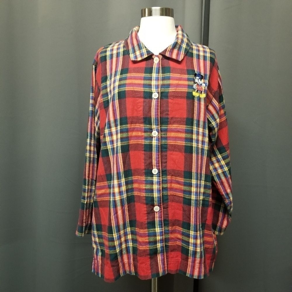 The Disney Store Mickey Mouse Plaid Soft Flannel Sleep Night Button Shirt Sm - Picture 1 of 6
